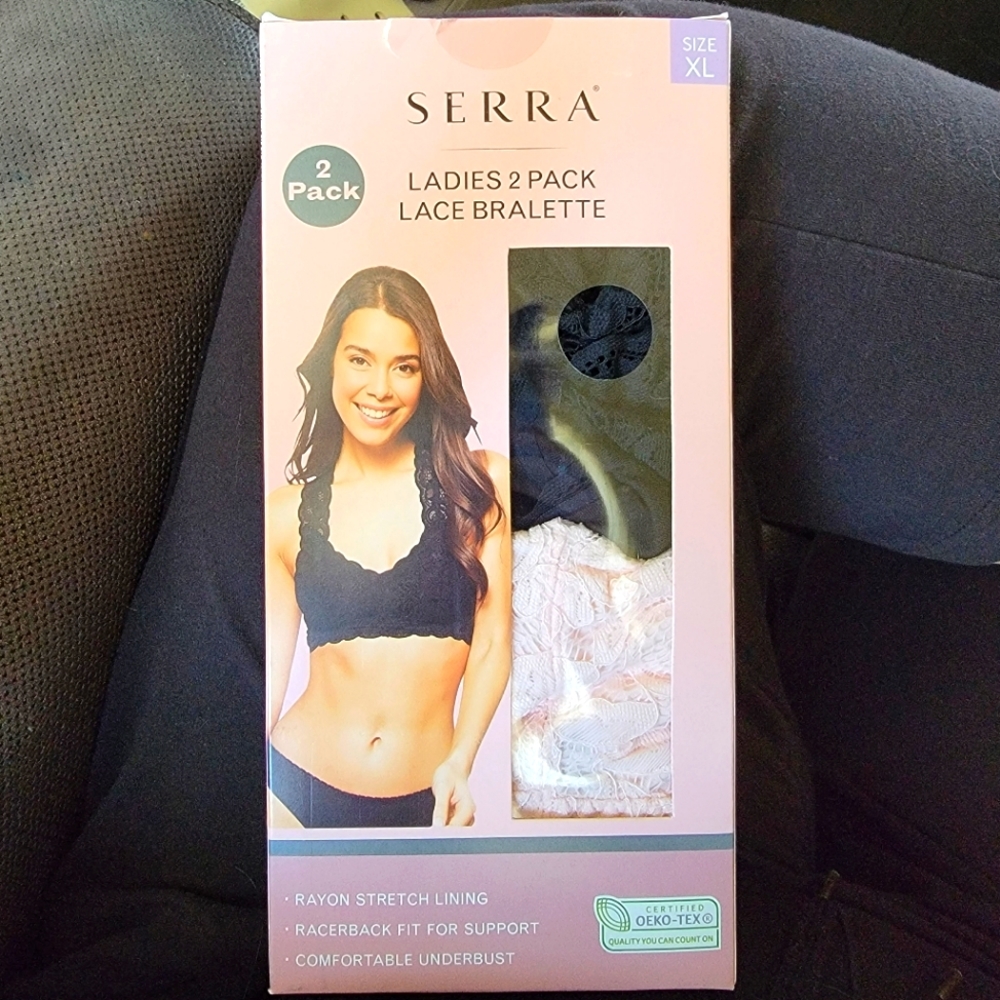 Serra Ladies 2 Pack Lace Bralette Black/Light Pink XL